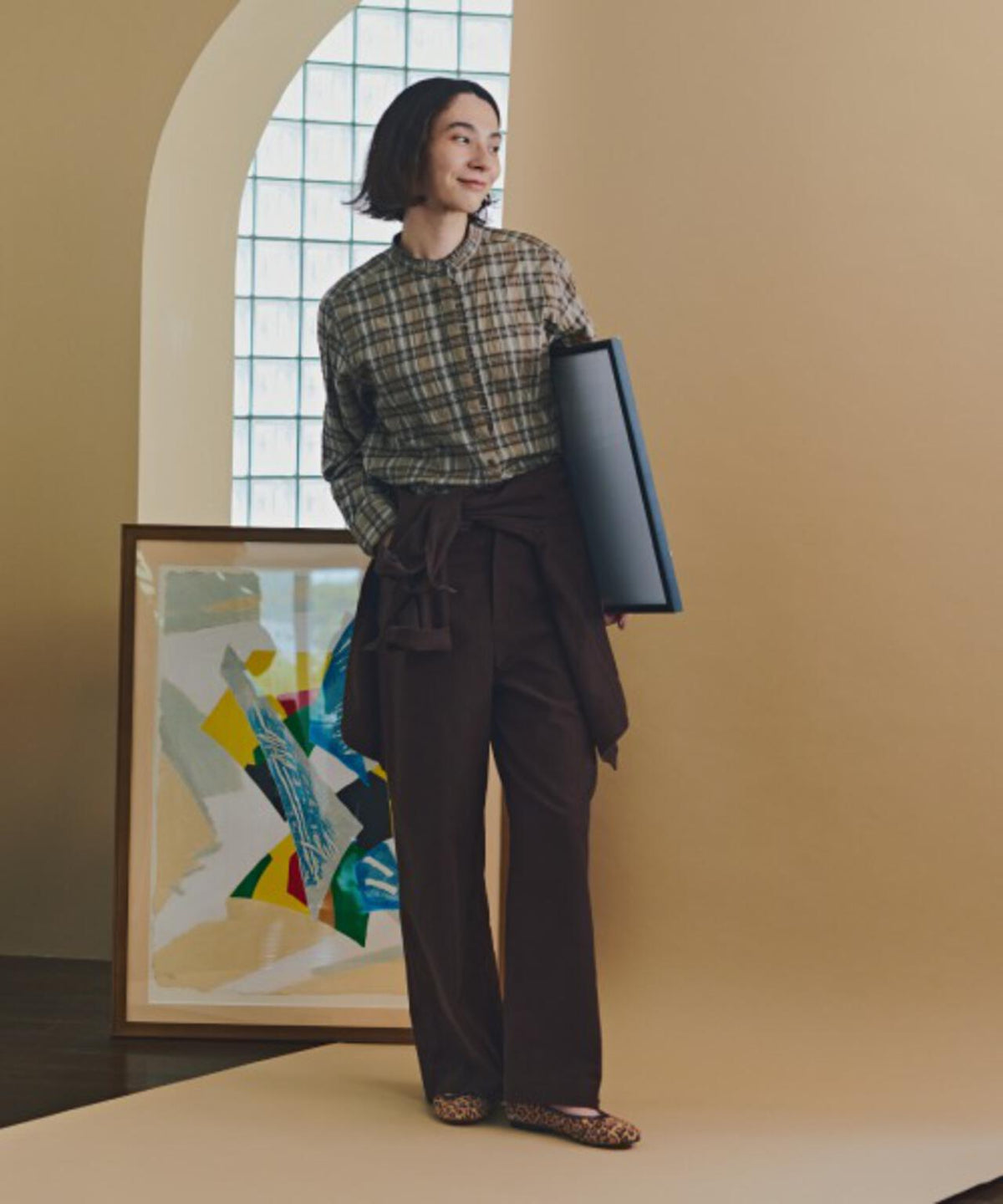 【倉科カナさん着用】《シアーデニム・チェック 3カラー展開 / 洗える》スタンドフリルシャツブラウス
