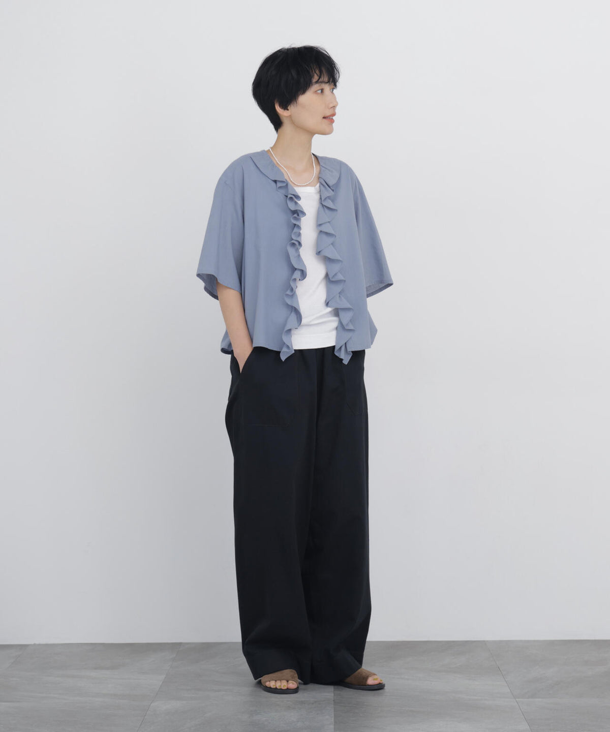 《名品 / ゴムウエスト / 洗える》ライトオンス反応染デニムリラックスパンツ