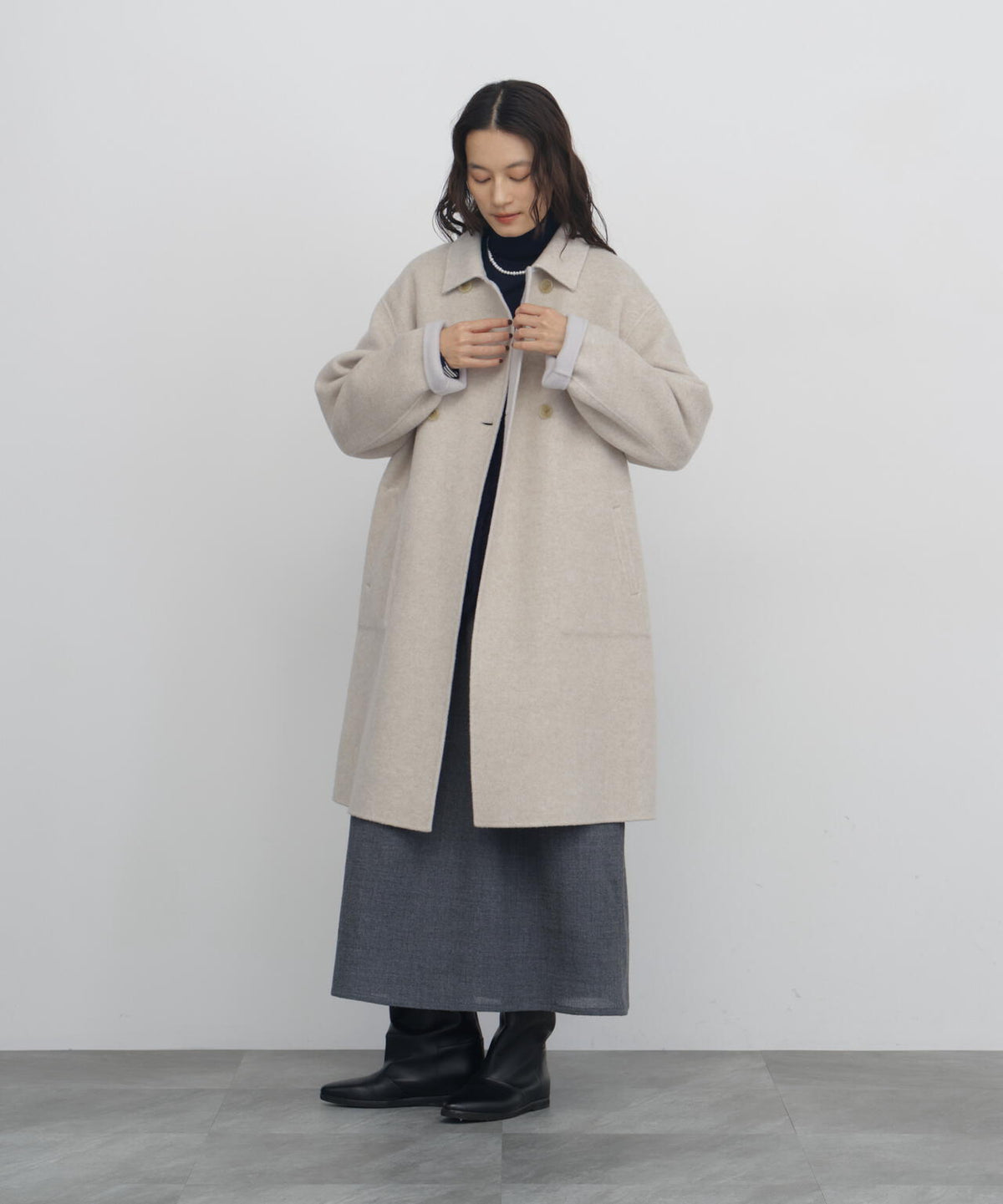 《名品 / リバーシブル着用可》リバー ダブルステンカラーコート