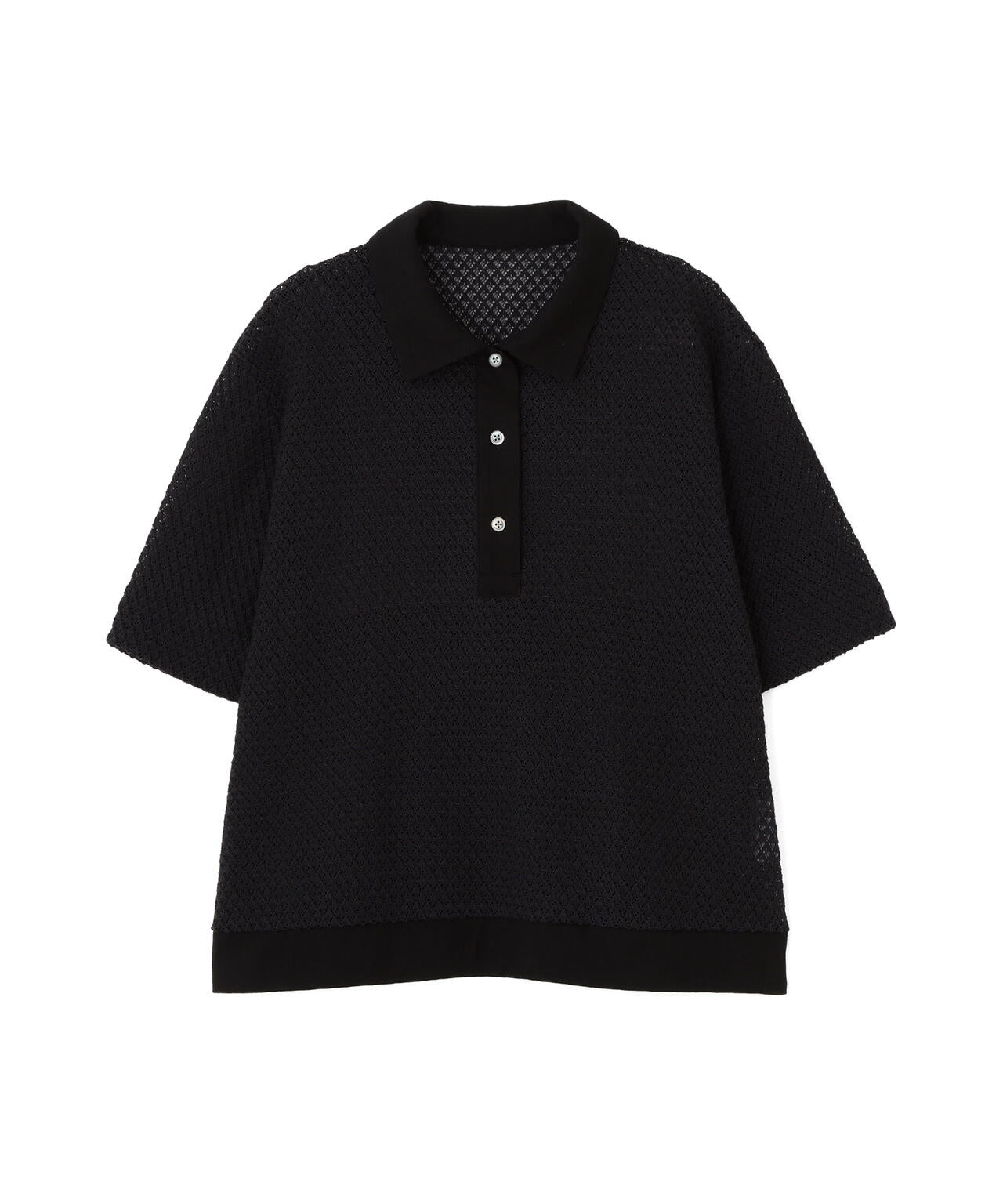 《清涼アイテム / 洗える 》リーフ格子レース ポロTシャツ
