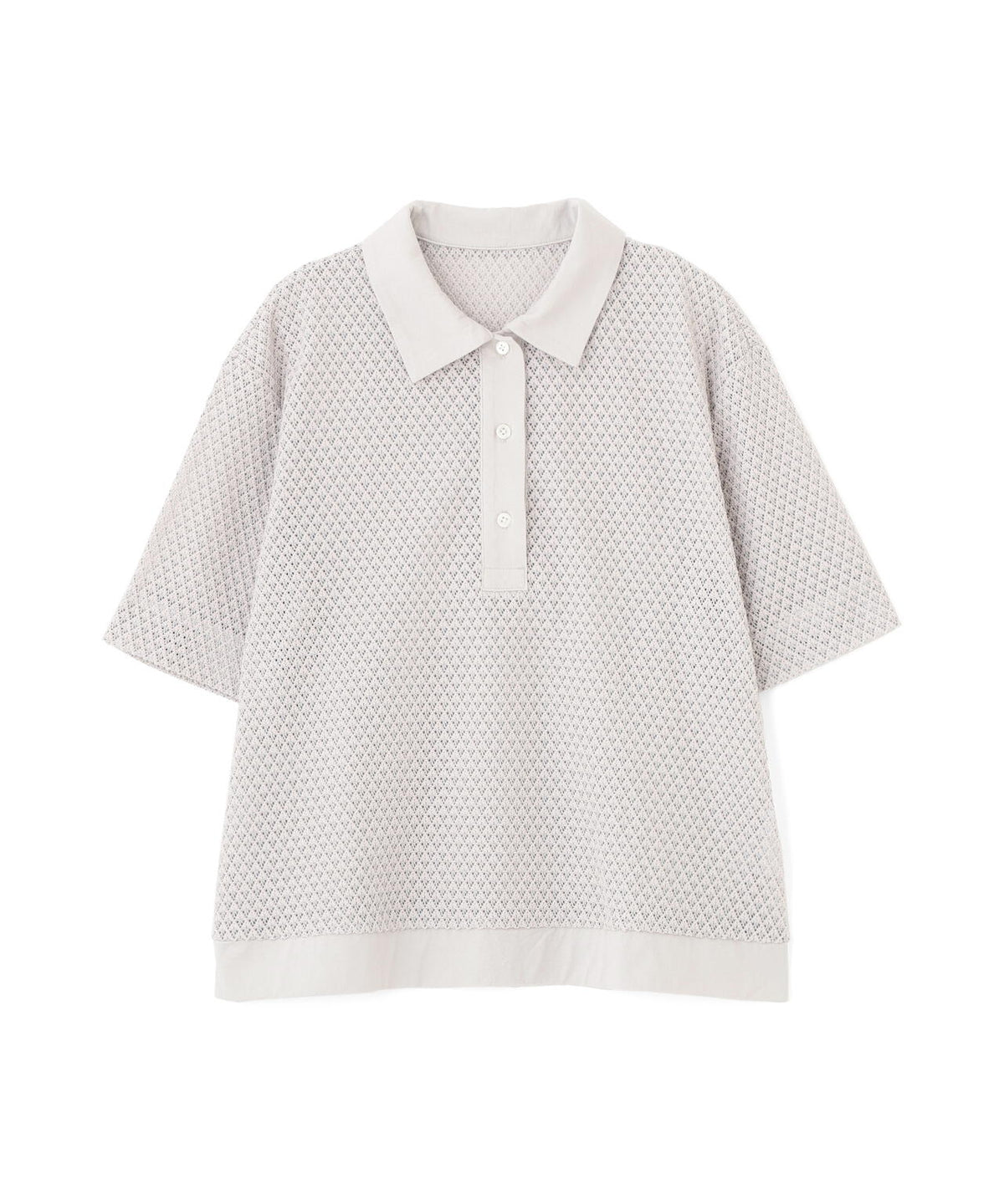 《清涼アイテム / 洗える 》リーフ格子レース ポロTシャツ