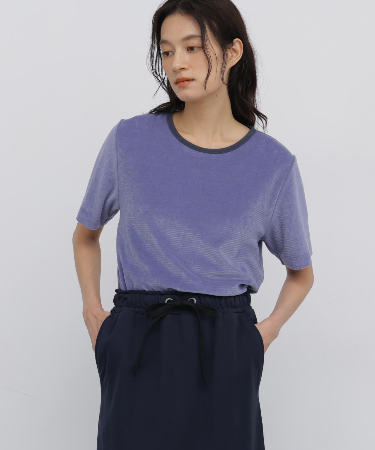 《洗える》ベロアボーダーTシャツ