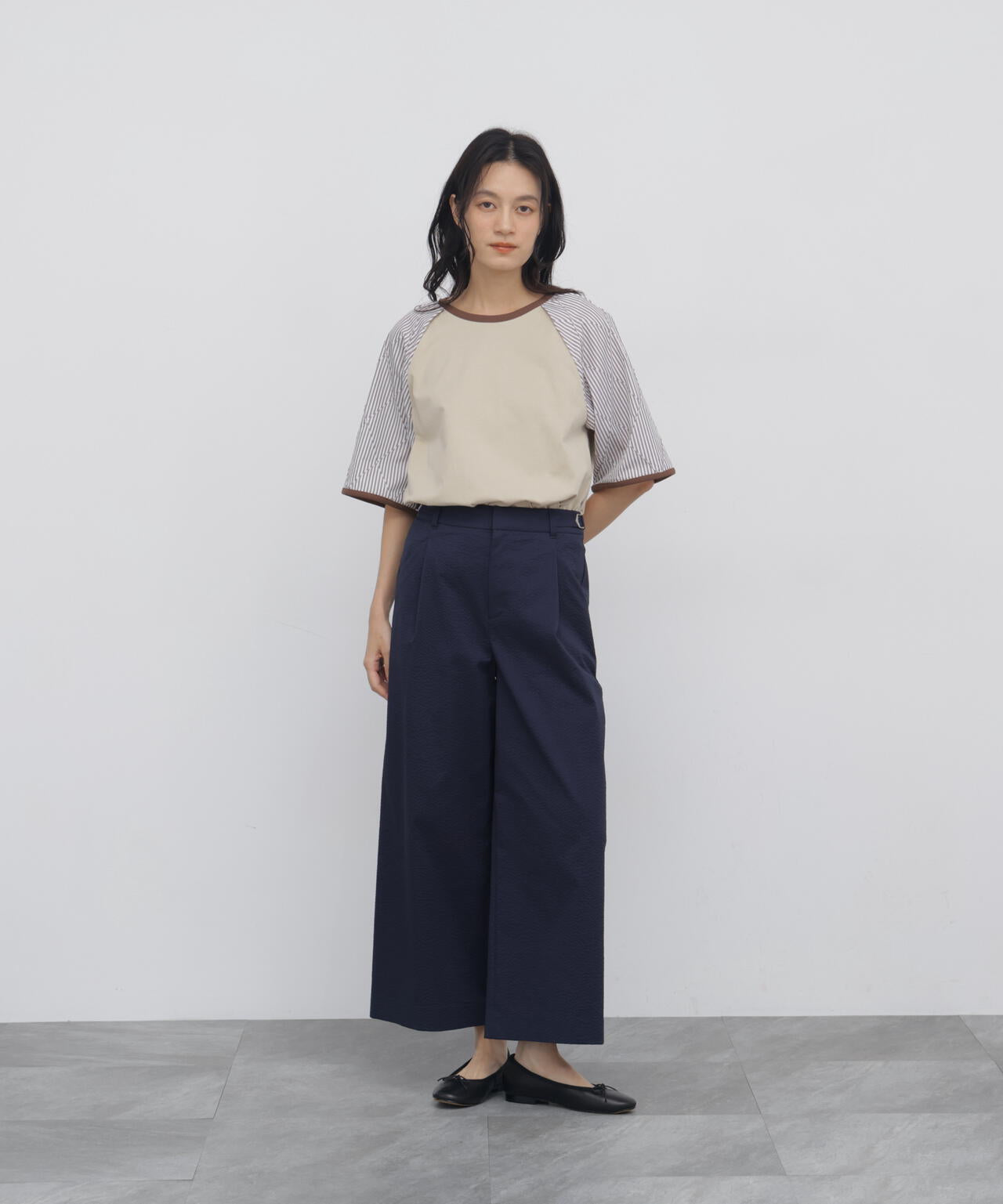 ストライプドッキング ラグランスリーブ リンガーTシャツ