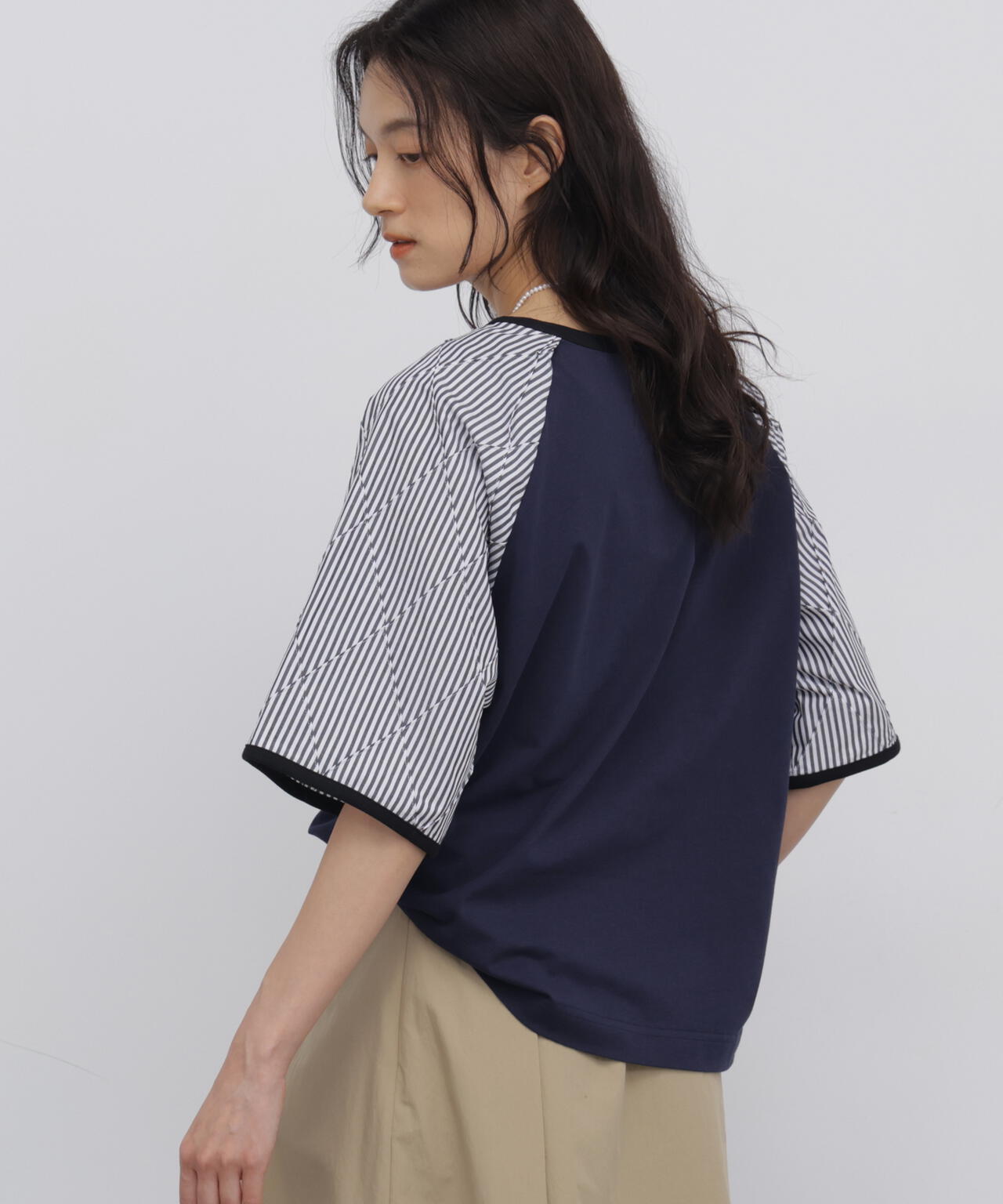 ストライプドッキング ラグランスリーブ リンガーTシャツ
