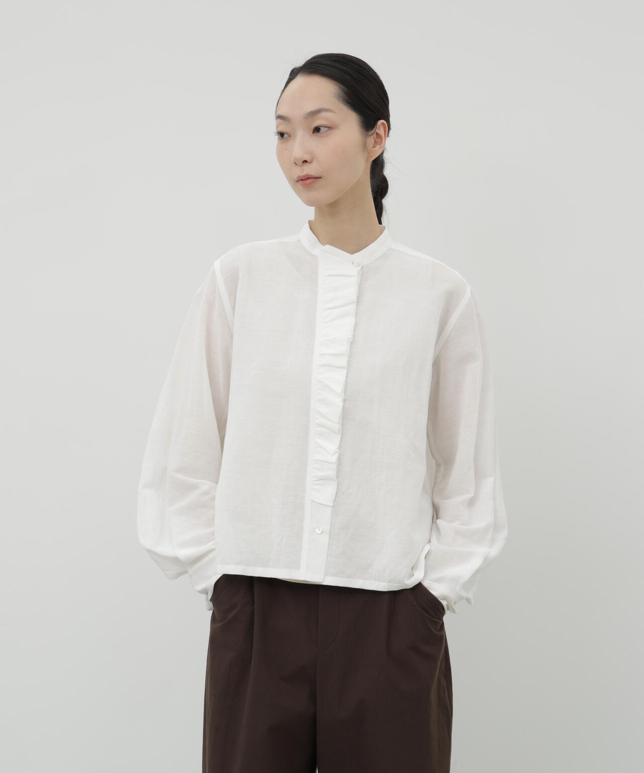 綿麻ボイルフリルブラウス