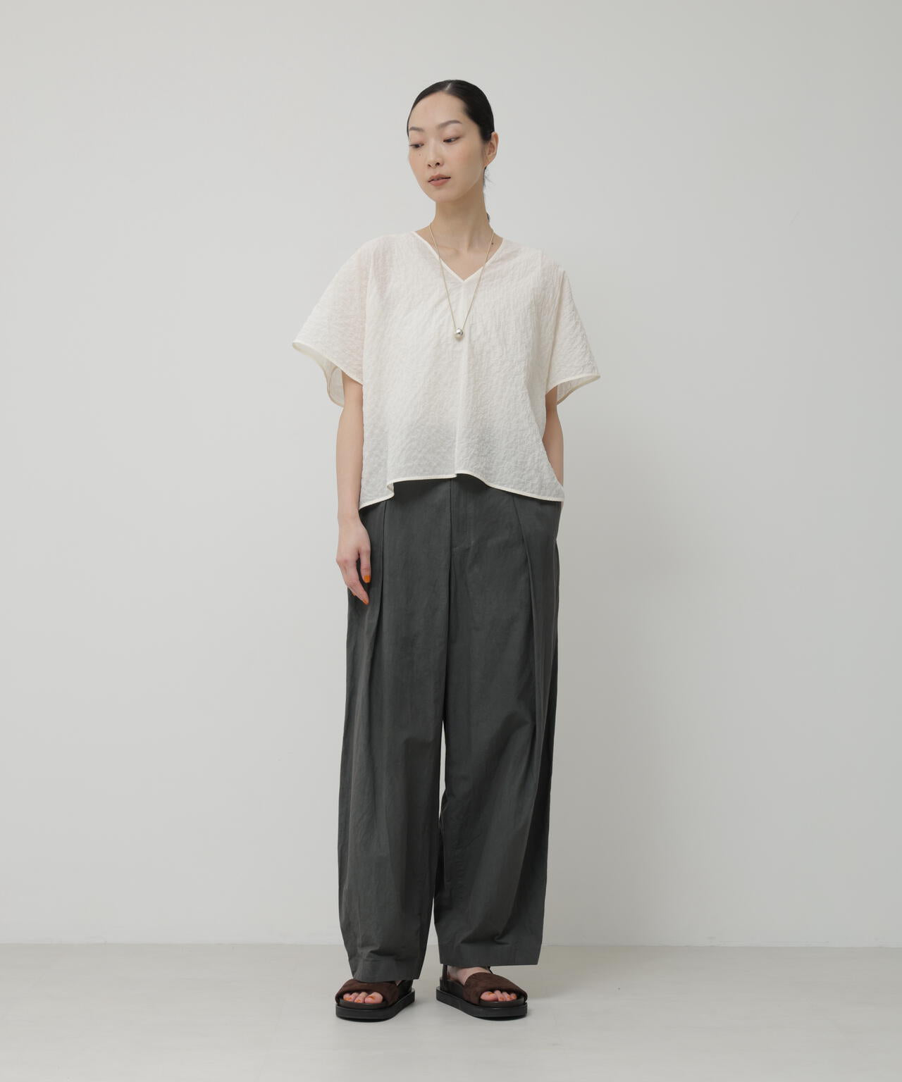 コットンワッシャーカジュアルプレスバレルパンツ