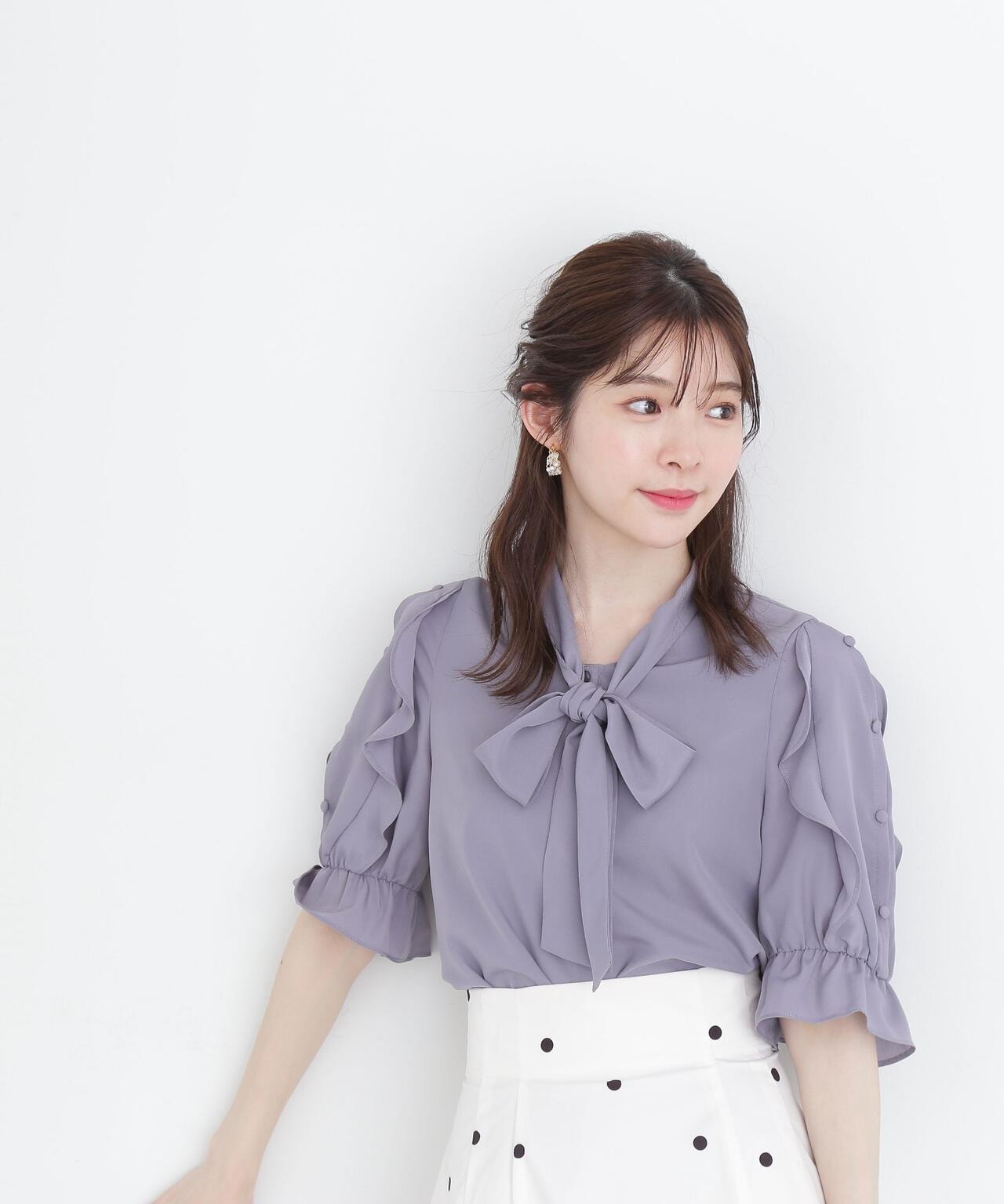 オープンショルダー2Wayボウタイブラウス WEB限定カラー:ラベンダーチェック