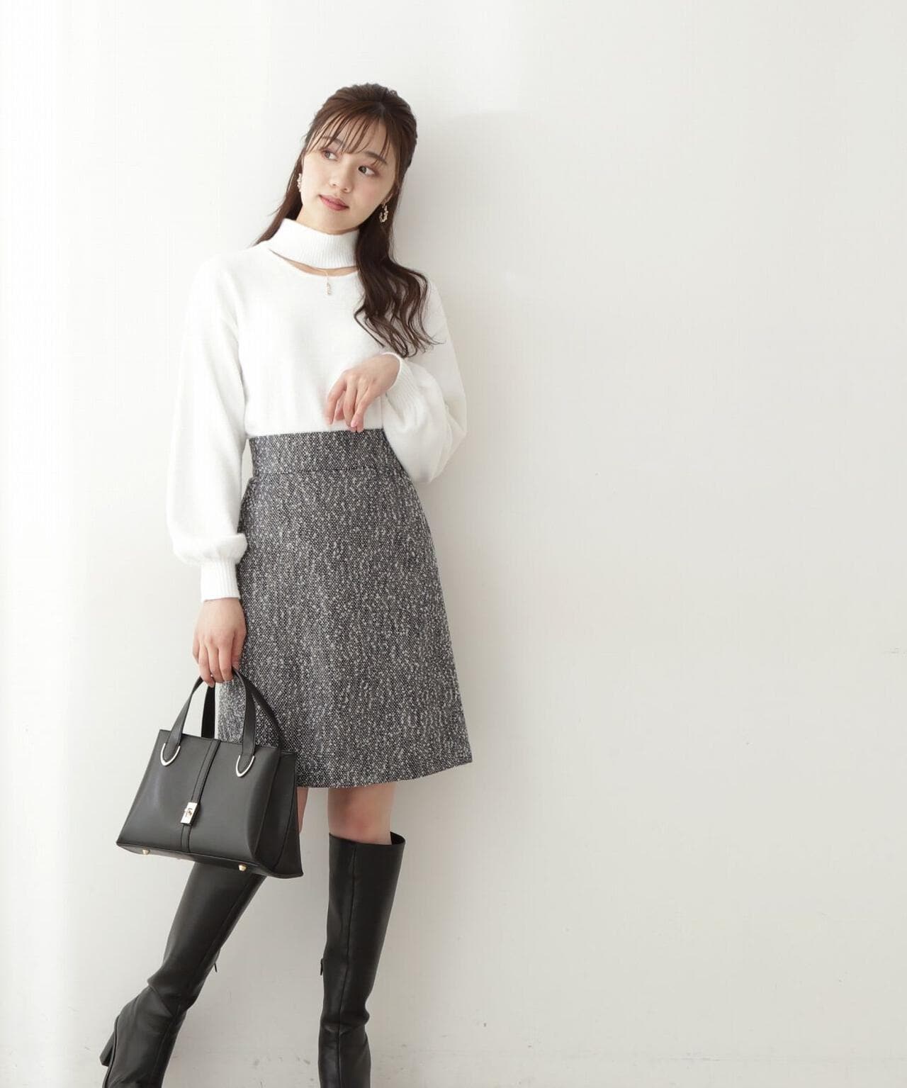 ニュアンスツイード台形ミニスカート