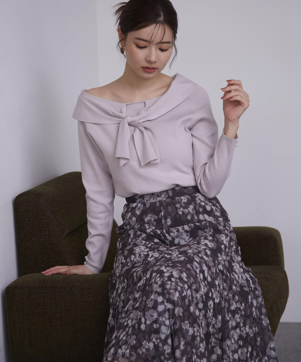 ニュアンス柄ヘムフレアスカート