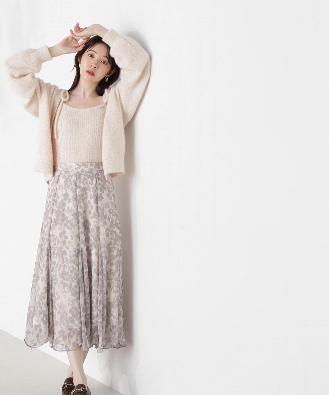 ニュアンス柄ヘムフレアスカート