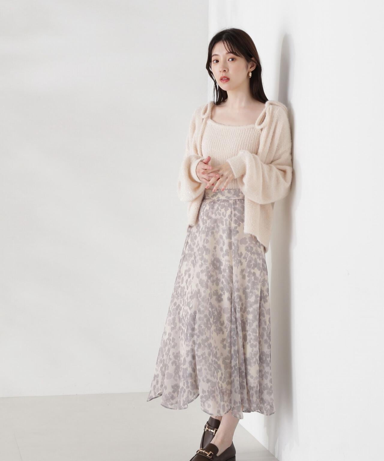 ニュアンス柄ヘムフレアスカート