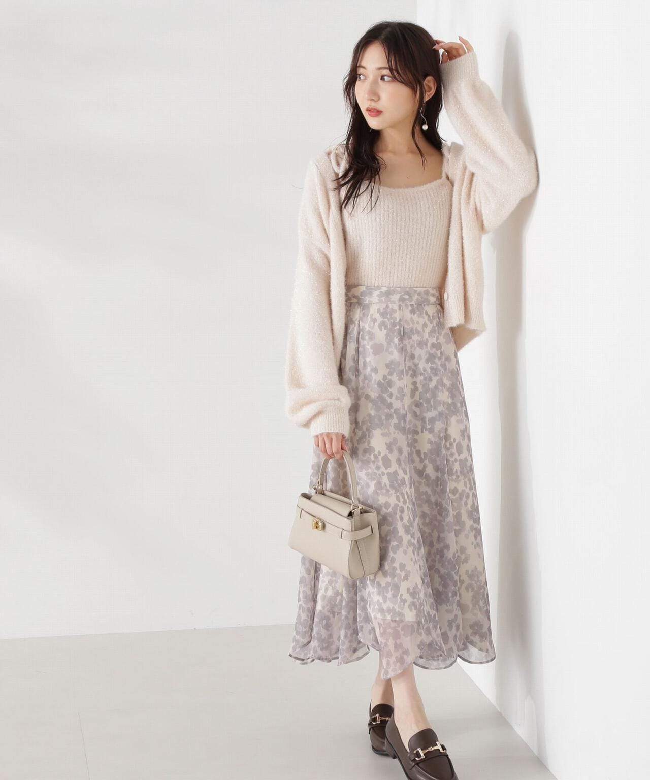 ニュアンス柄ヘムフレアスカート