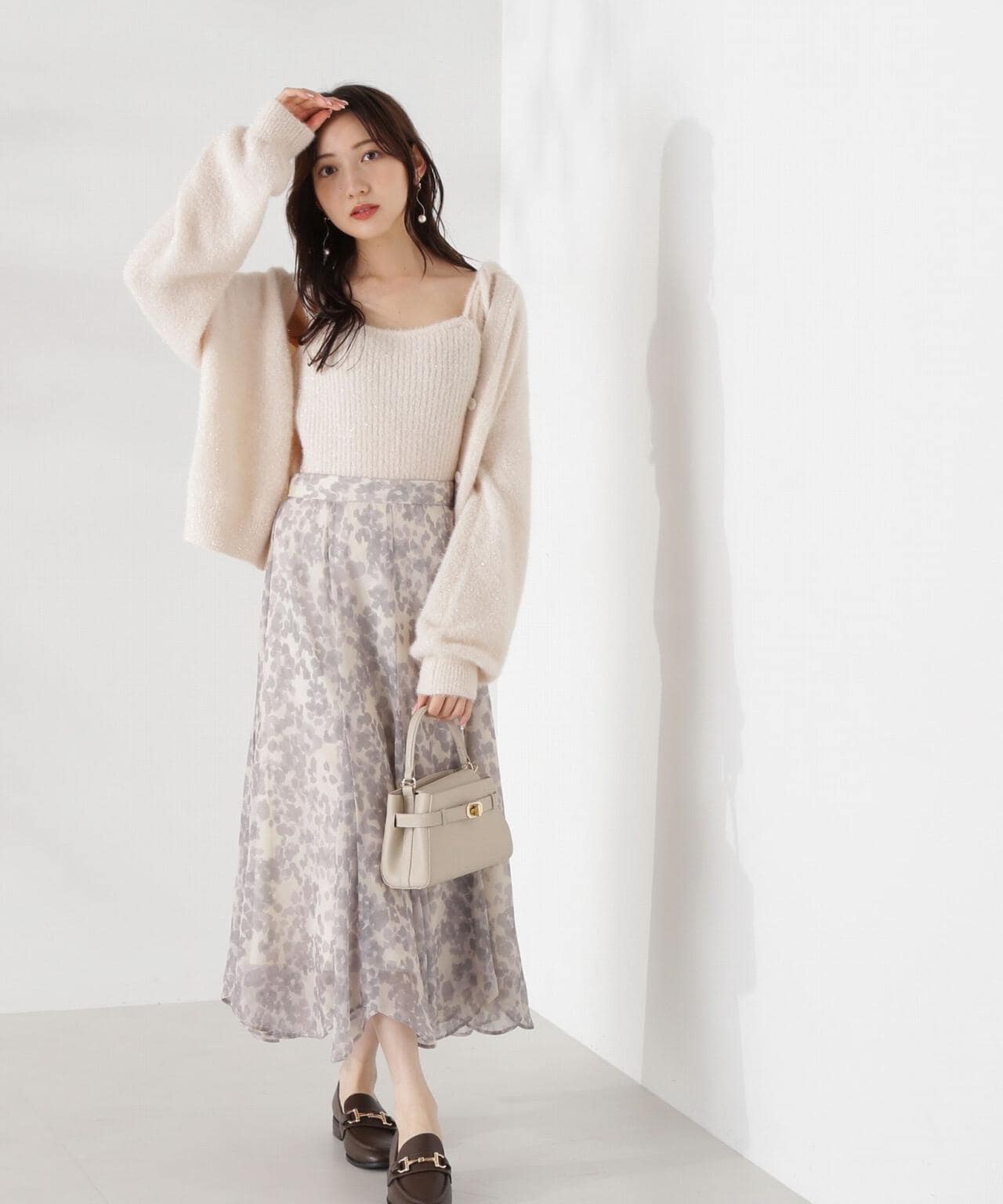 ニュアンス柄ヘムフレアスカート