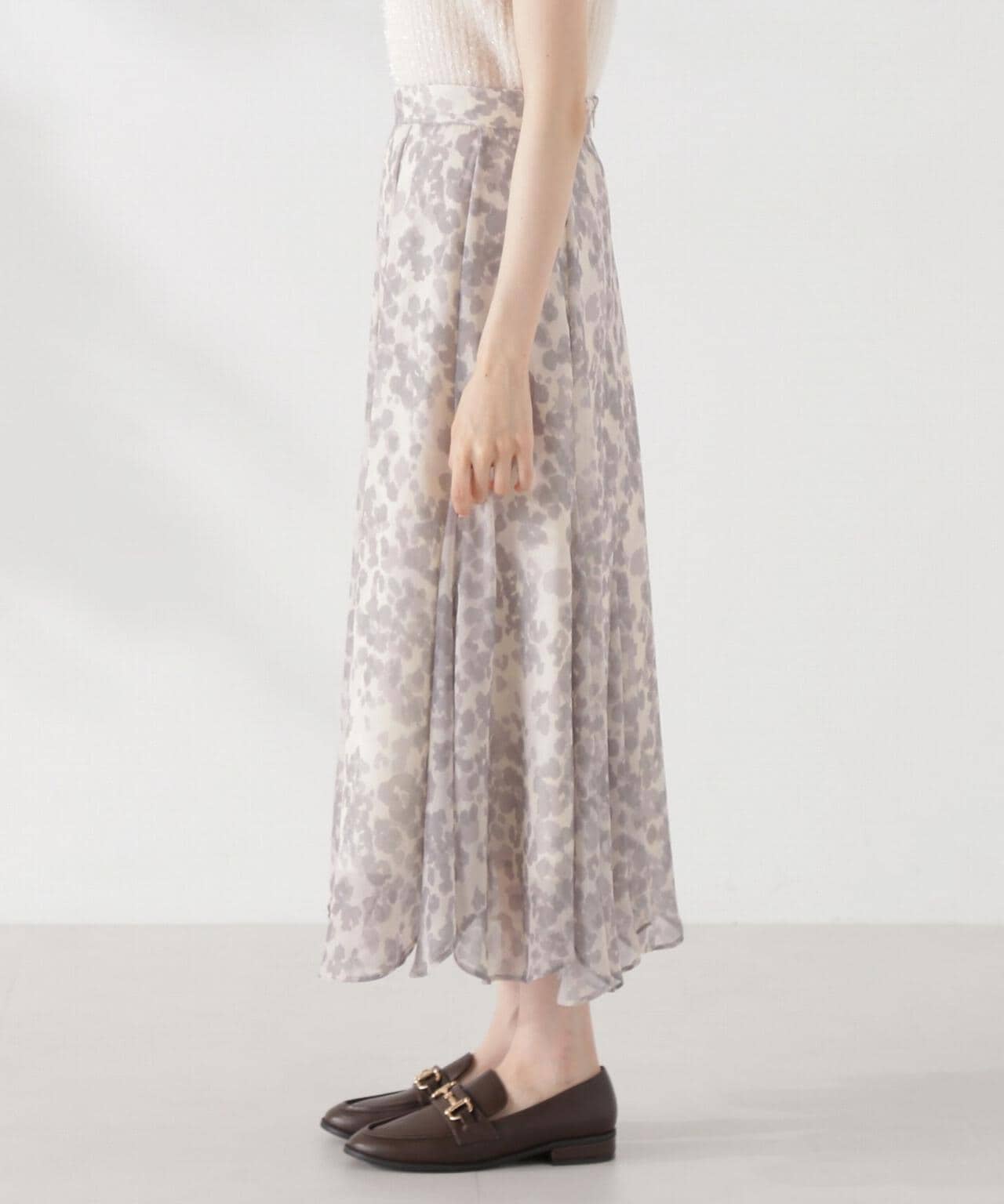 ニュアンス柄ヘムフレアスカート