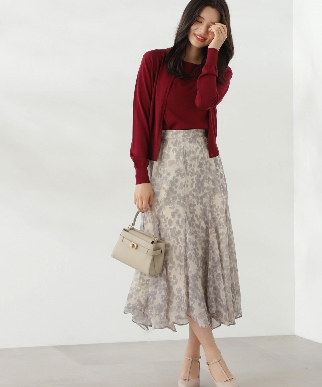 ニュアンス柄ヘムフレアスカート