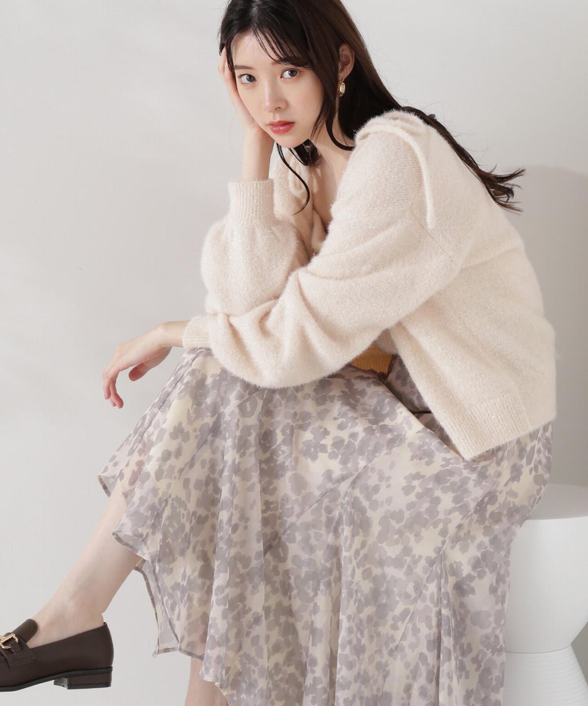 シャイニーフェザーアンサンブルニット WEB限定カラー:パープル