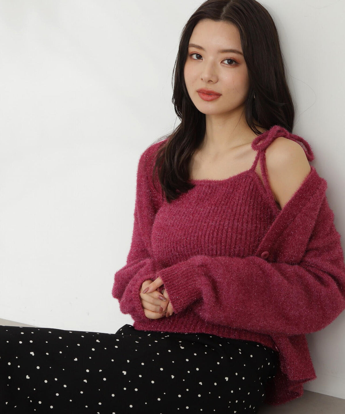 シャイニーフェザーアンサンブルニット WEB限定カラー:パープル