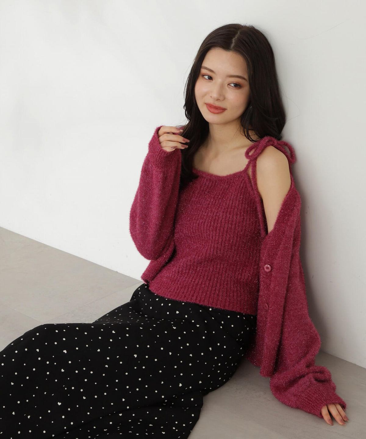 シャイニーフェザーアンサンブルニット WEB限定カラー:パープル