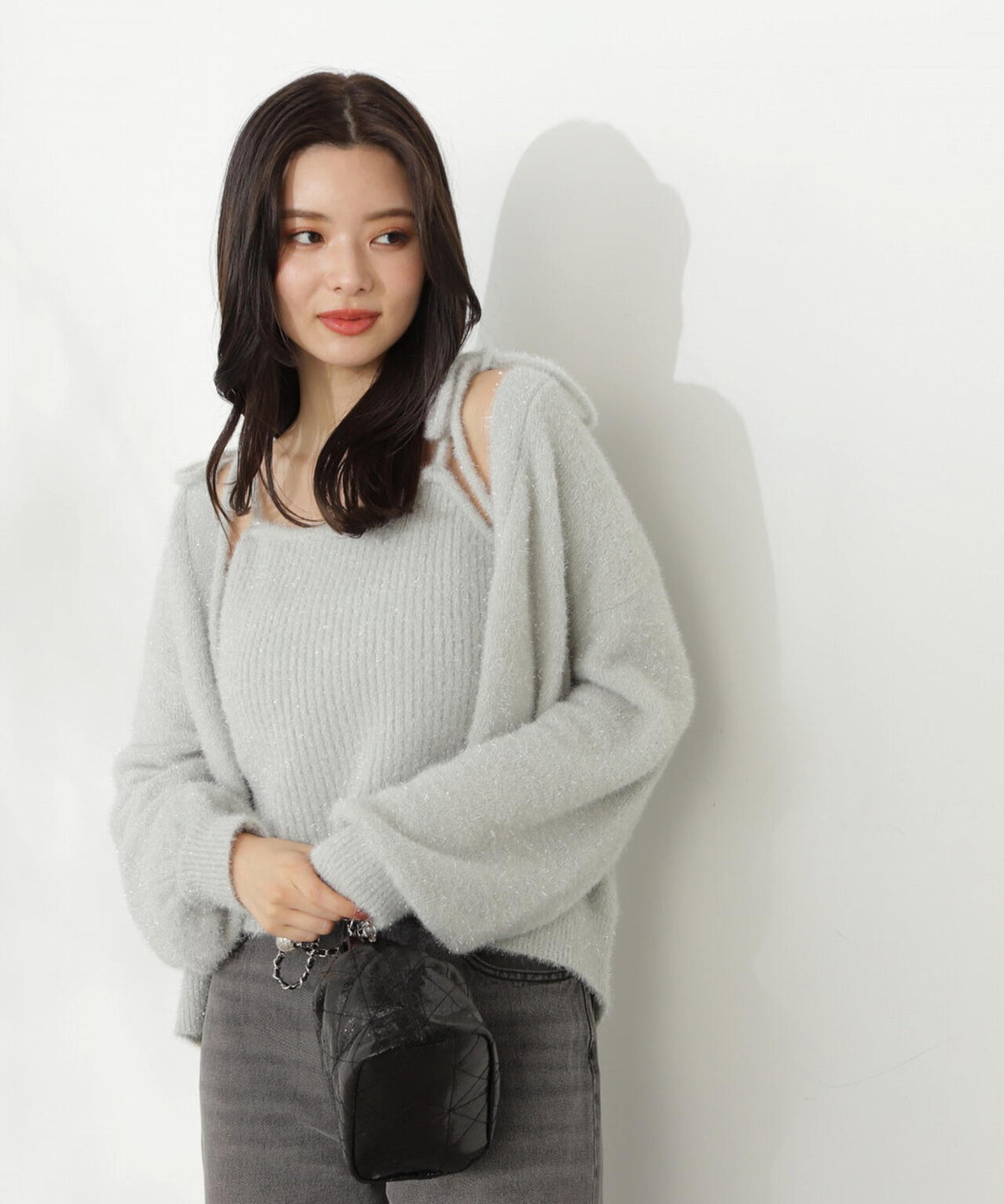 シャイニーフェザーアンサンブルニット WEB限定カラー:パープル