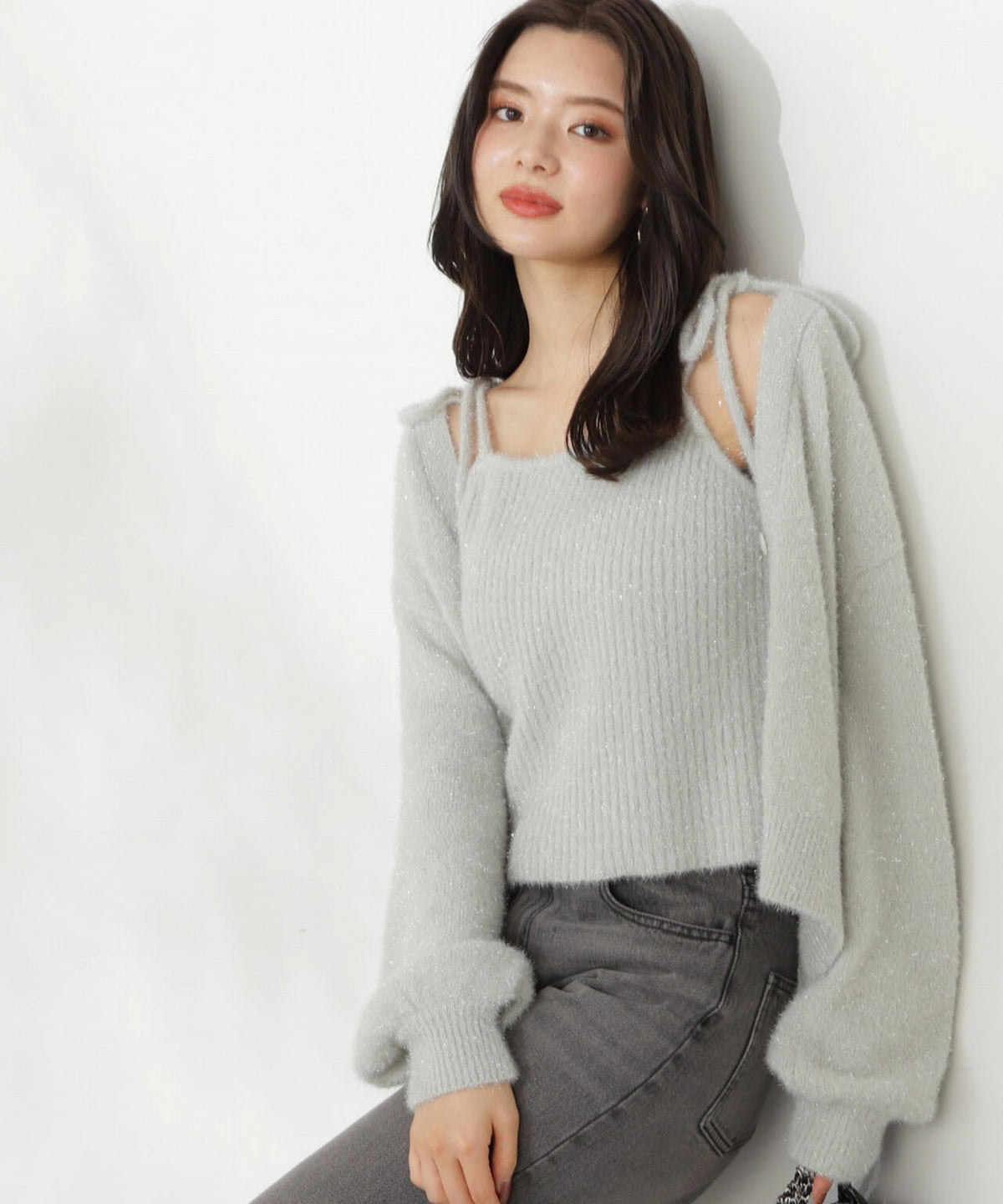 シャイニーフェザーアンサンブルニット WEB限定カラー:パープル