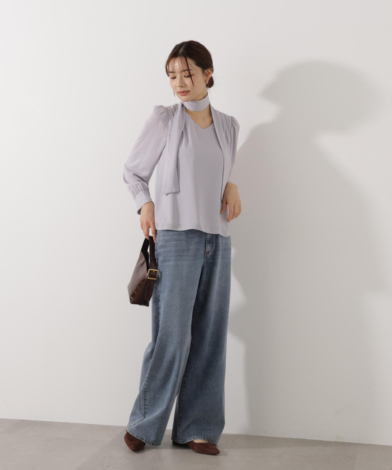 <ウォッシャブル>2wayリボンタック付きブラウス