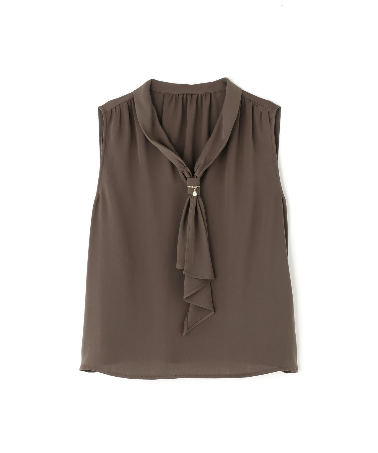 パール付きフリルタイブラウス