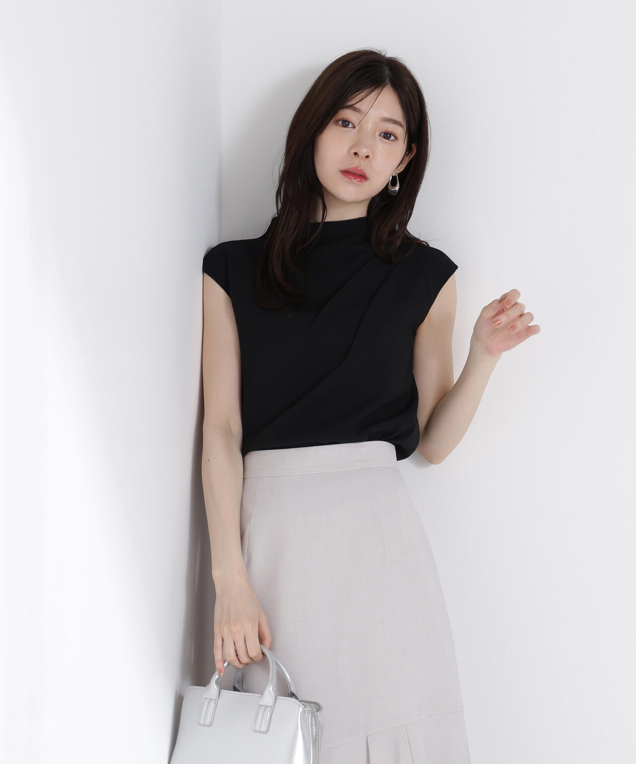 楊柳アシメブラウス【ブラウン:WEB限定】