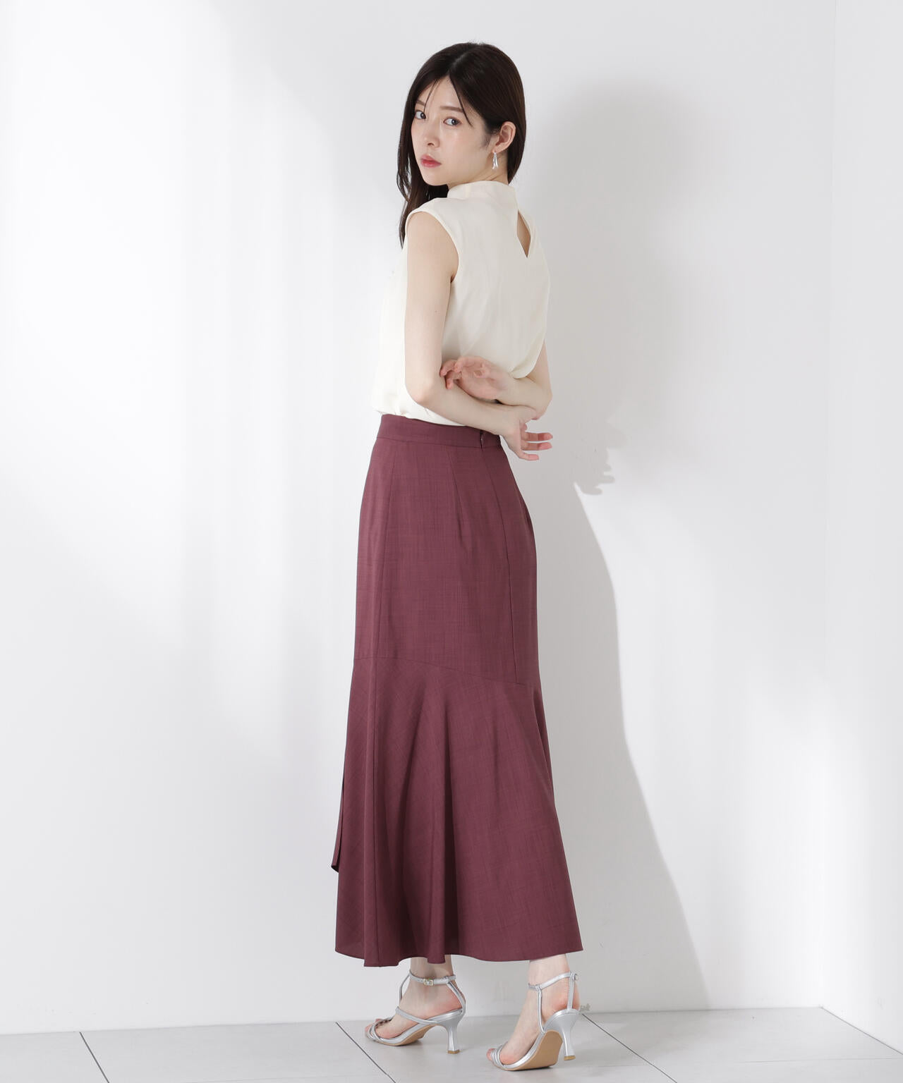 楊柳アシメブラウス【ブラウン:WEB限定】