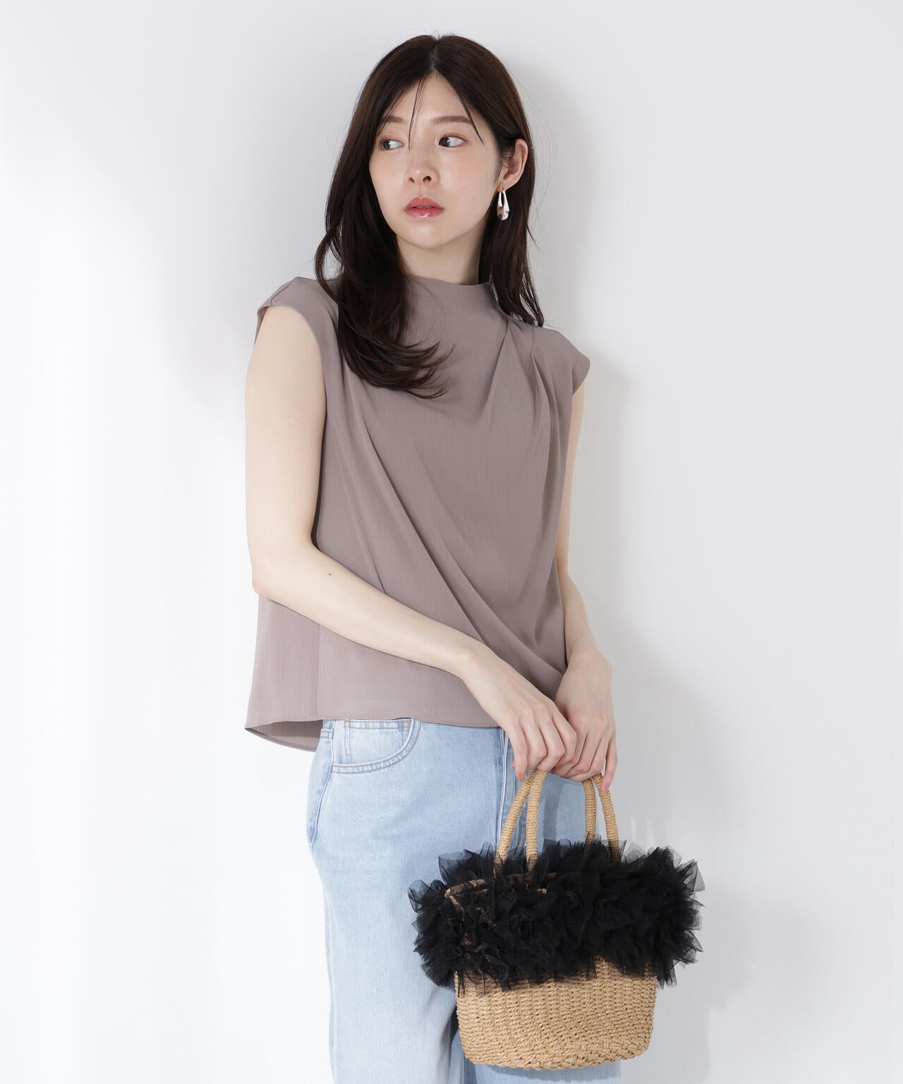 楊柳アシメブラウス【ブラウン:WEB限定】