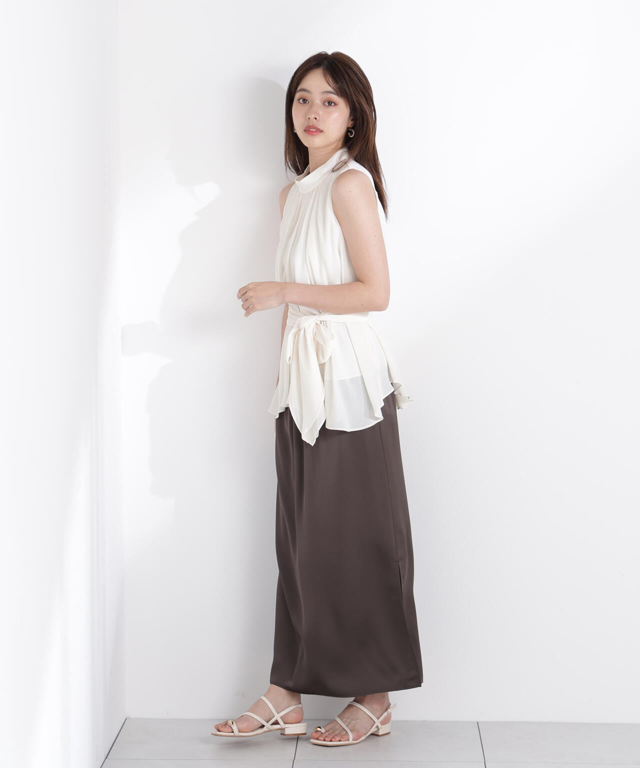 ベルト付楊柳ブラウス