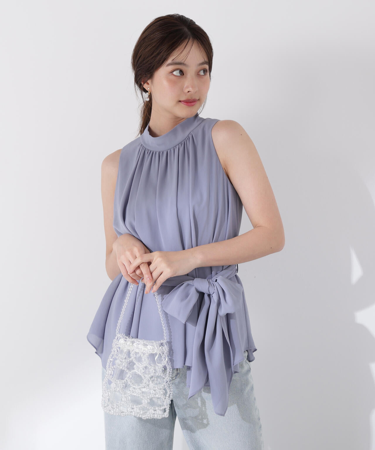 ベルト付楊柳ブラウス