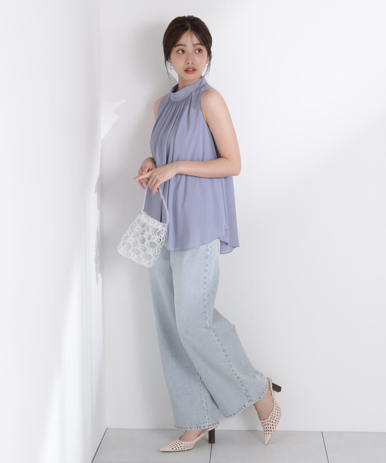 ベルト付楊柳ブラウス