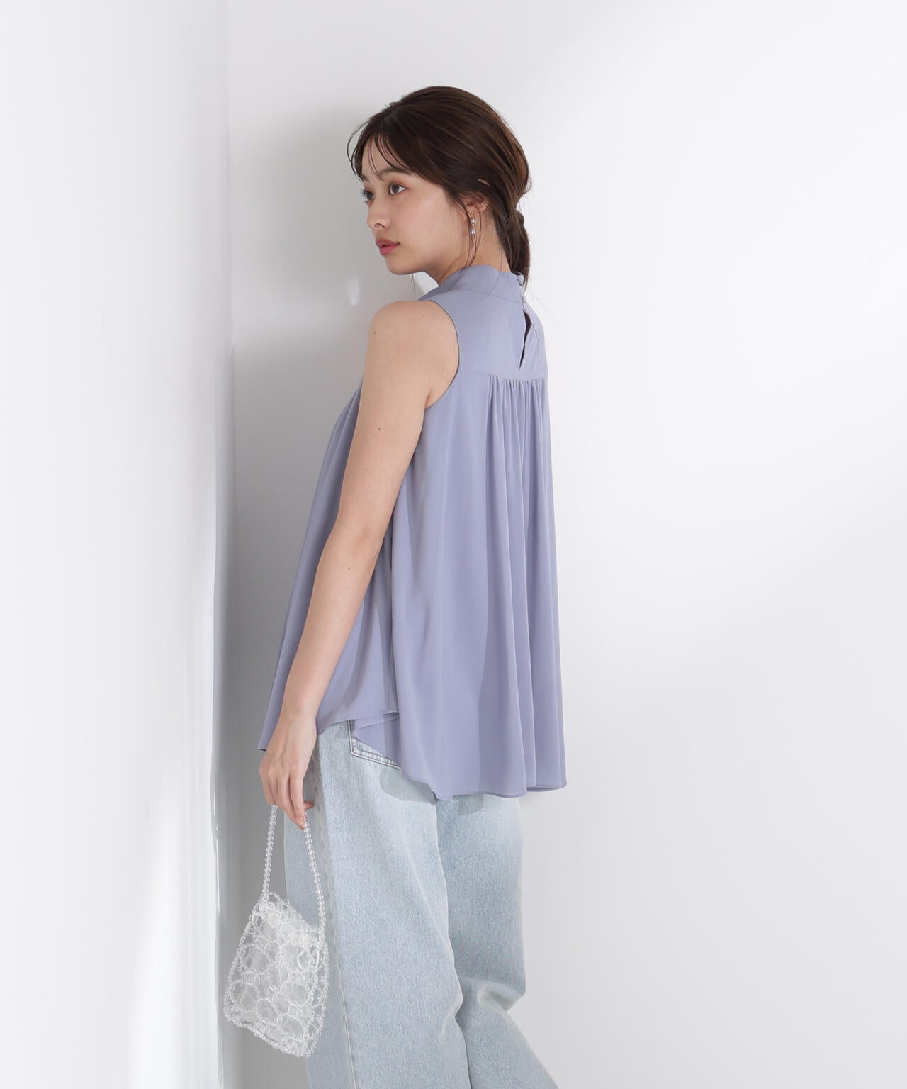 ベルト付楊柳ブラウス