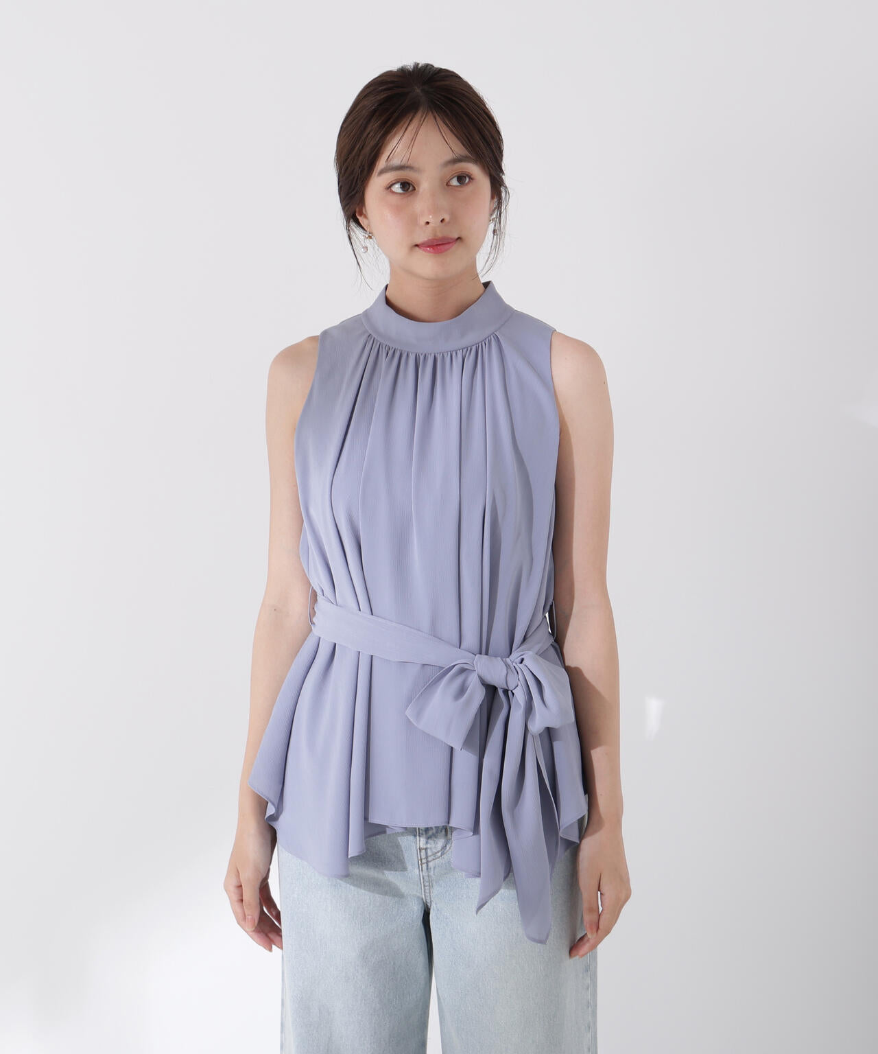 ベルト付楊柳ブラウス