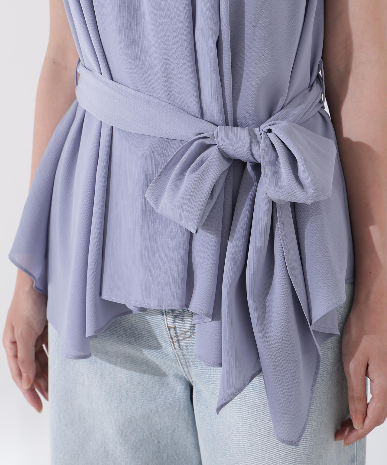 ベルト付楊柳ブラウス