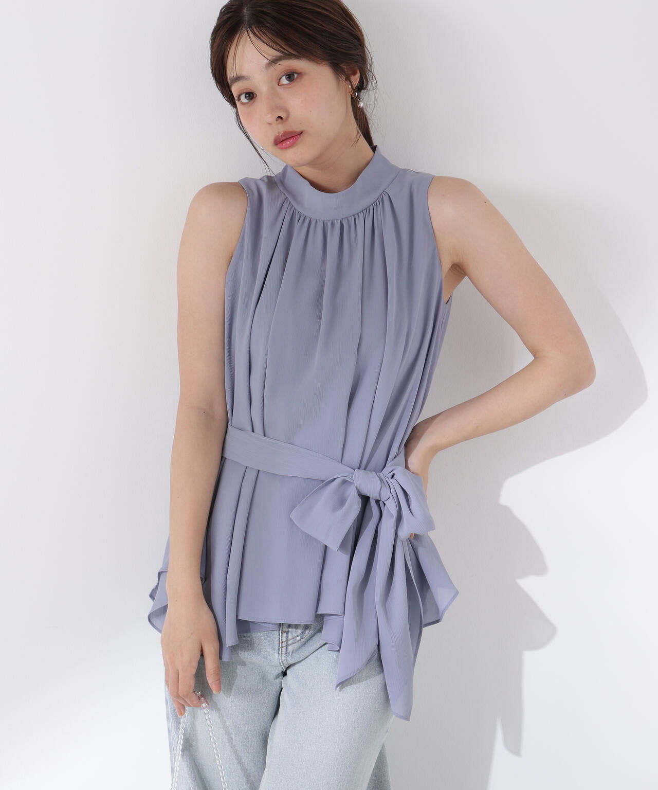 ベルト付楊柳ブラウス