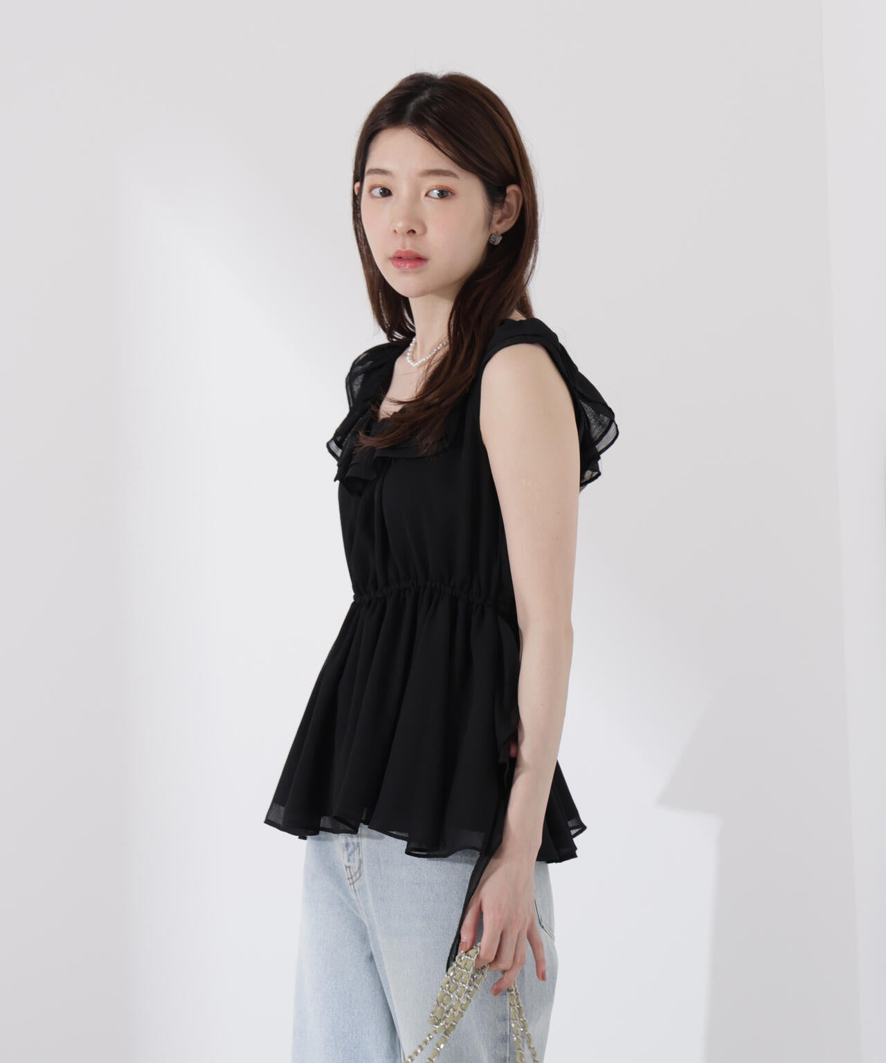 <ウォッシャブル>フリルギャザーブラウス