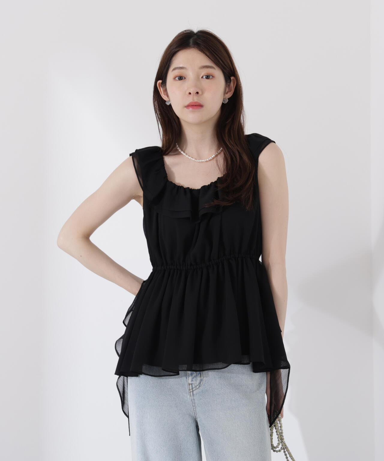 <ウォッシャブル>フリルギャザーブラウス