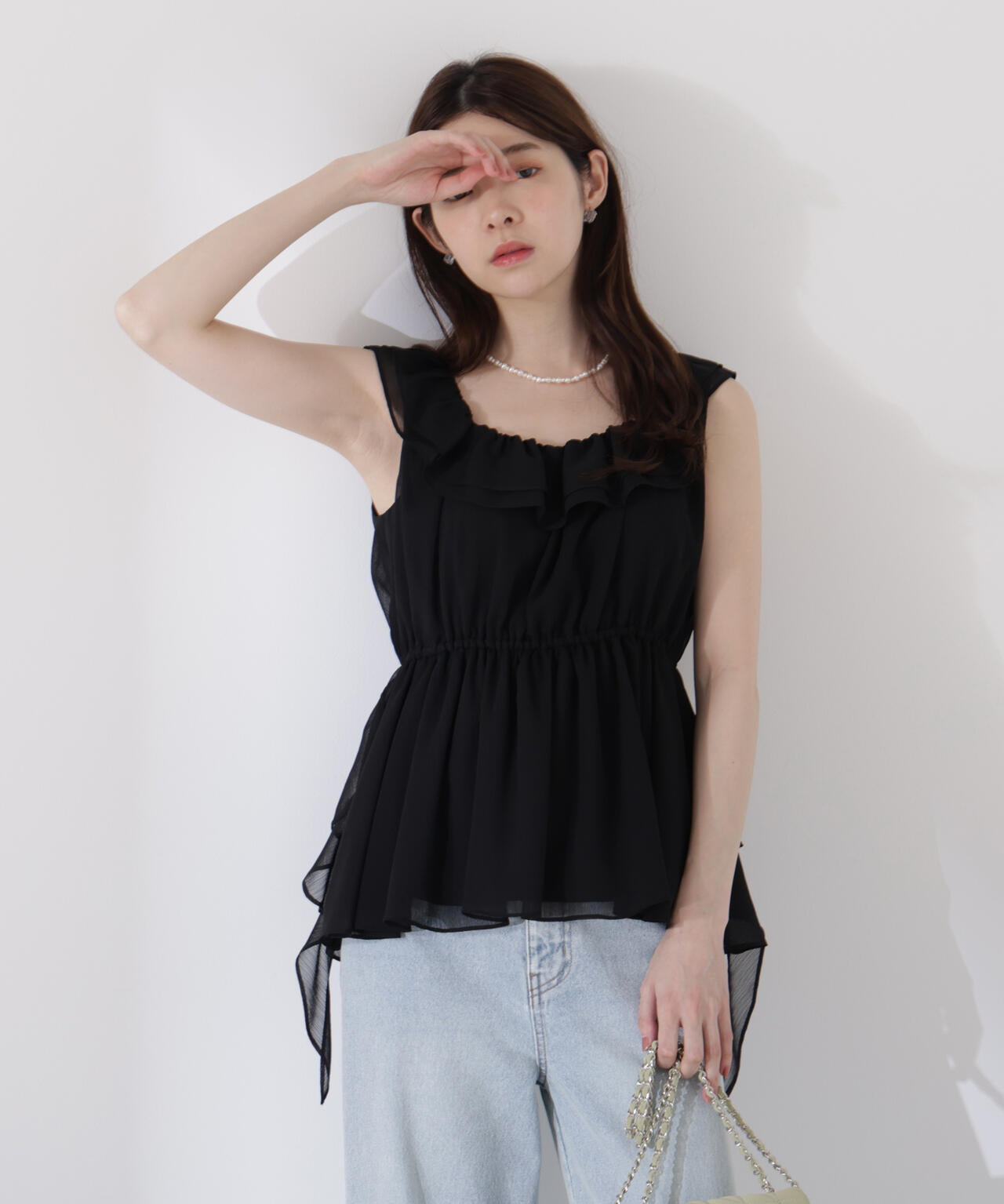 <ウォッシャブル>フリルギャザーブラウス