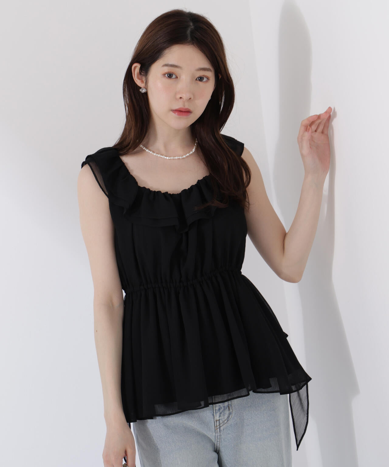 <ウォッシャブル>フリルギャザーブラウス