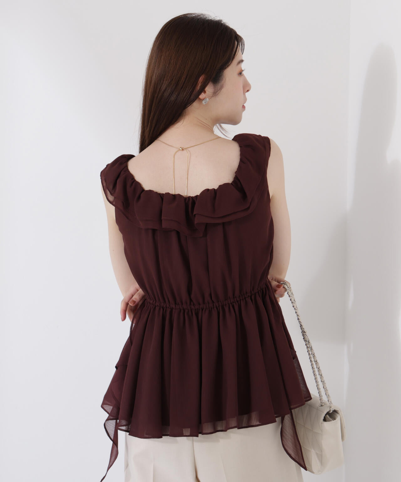 <ウォッシャブル>フリルギャザーブラウス