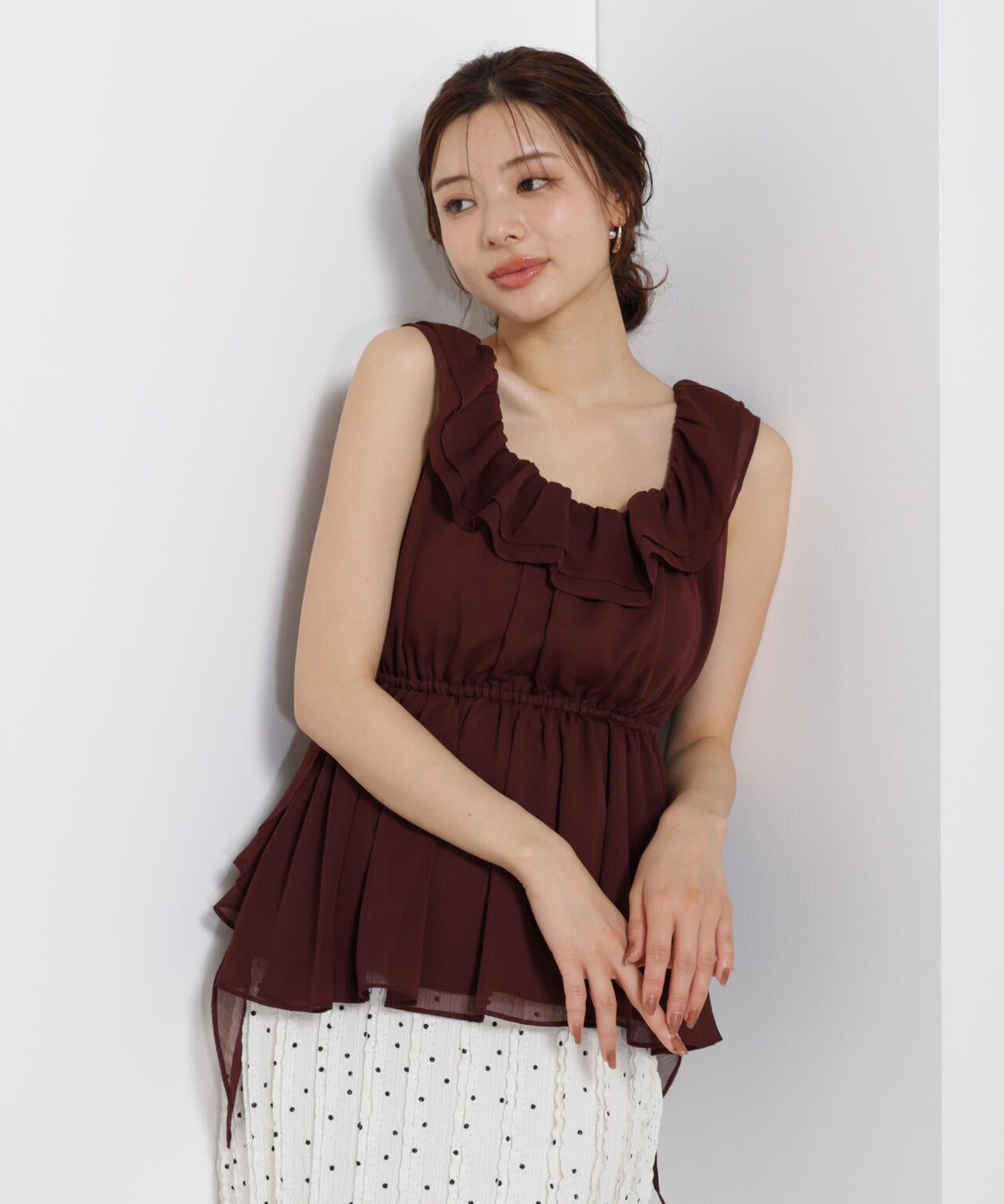 <ウォッシャブル>フリルギャザーブラウス