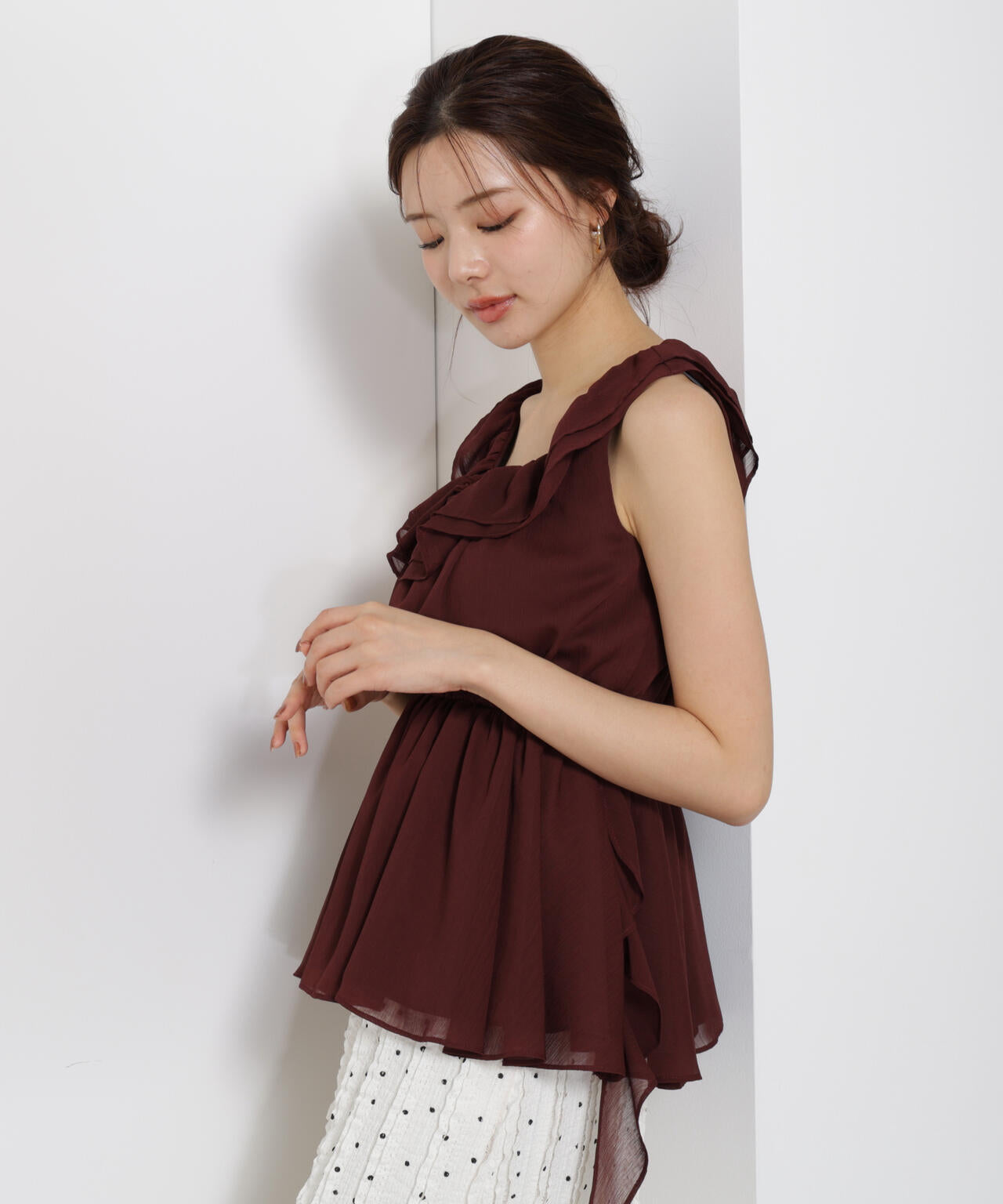 <ウォッシャブル>フリルギャザーブラウス