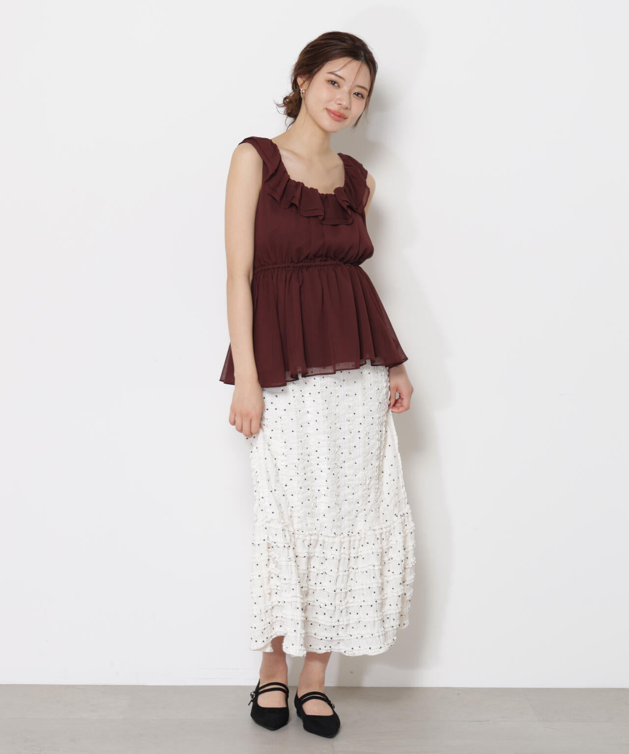 <ウォッシャブル>フリルギャザーブラウス