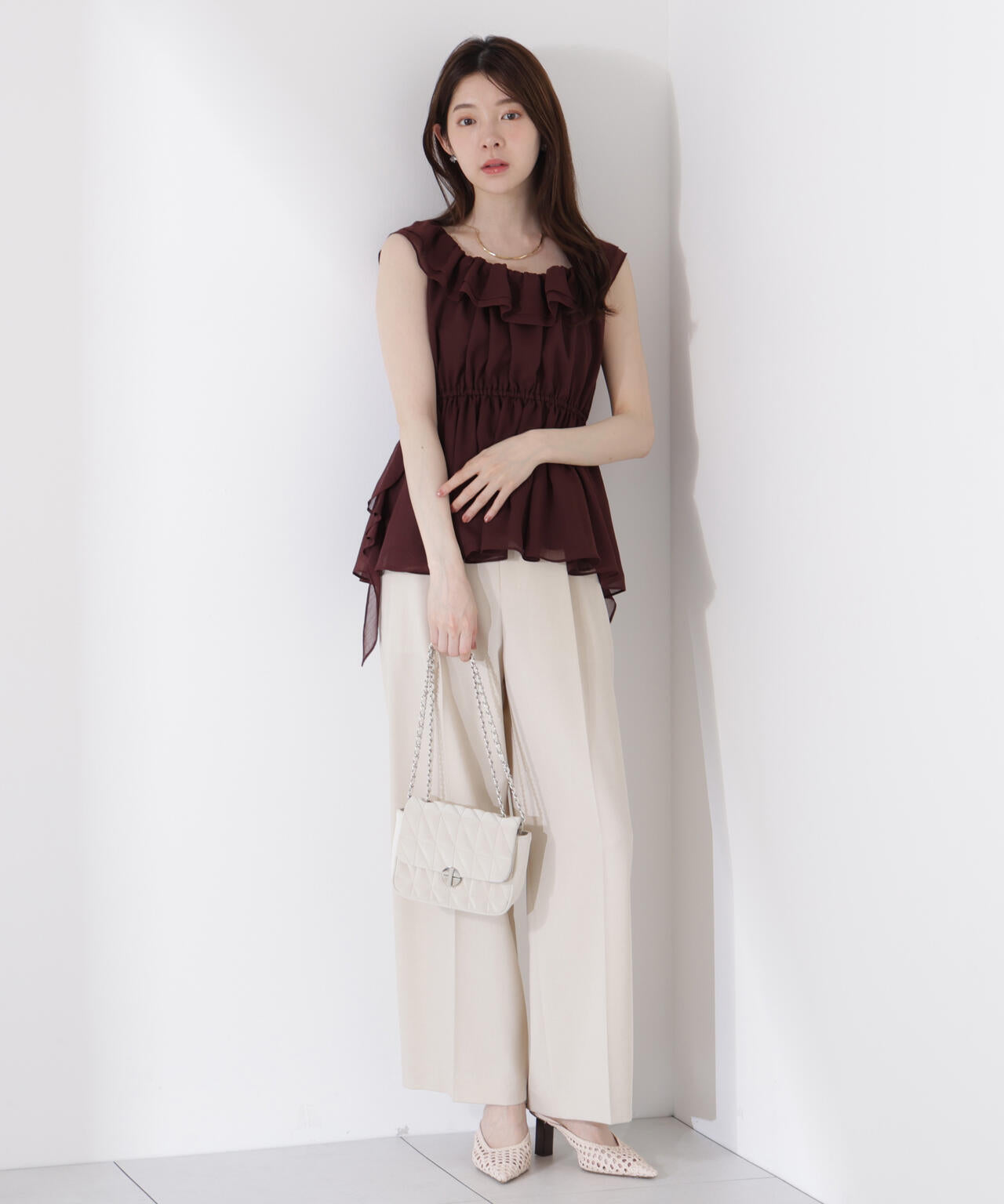 <ウォッシャブル>フリルギャザーブラウス