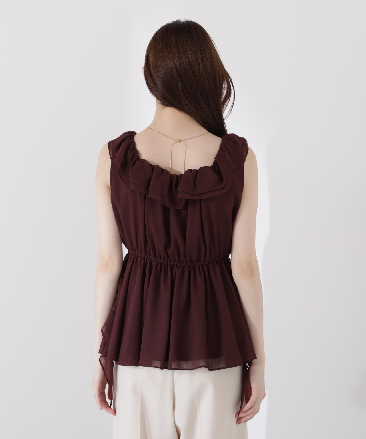 <ウォッシャブル>フリルギャザーブラウス