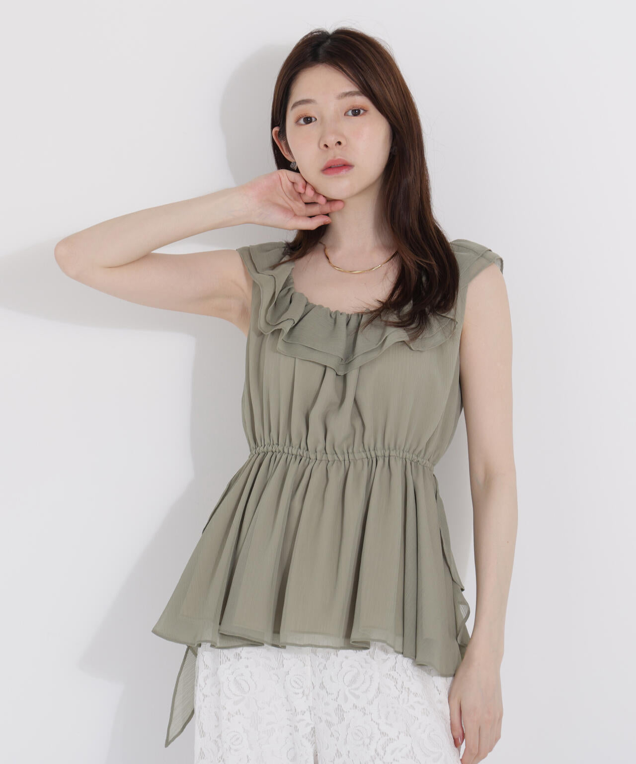 <ウォッシャブル>フリルギャザーブラウス