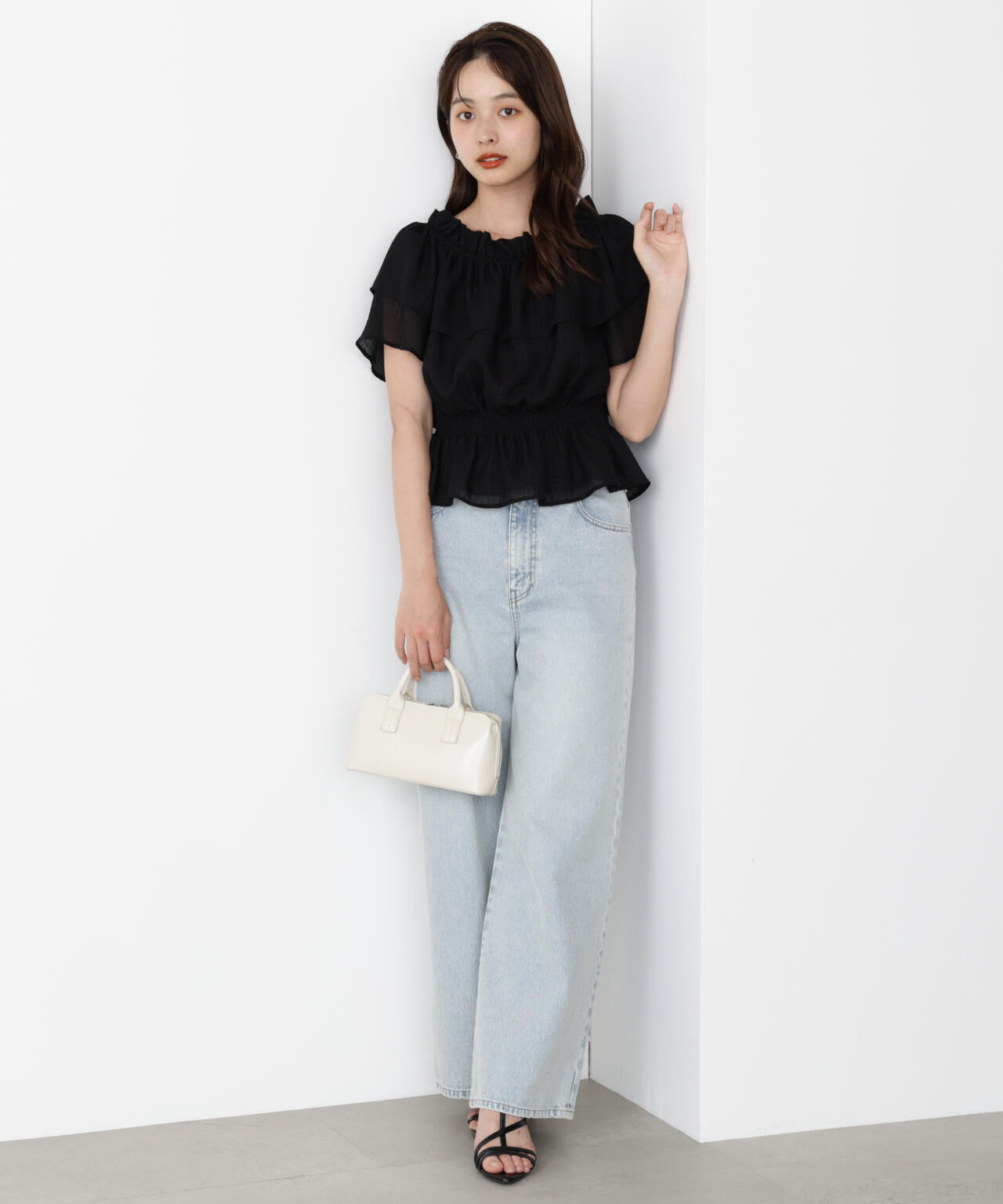 <ウォッシャブル>2wayギャザーペプラムブラウス