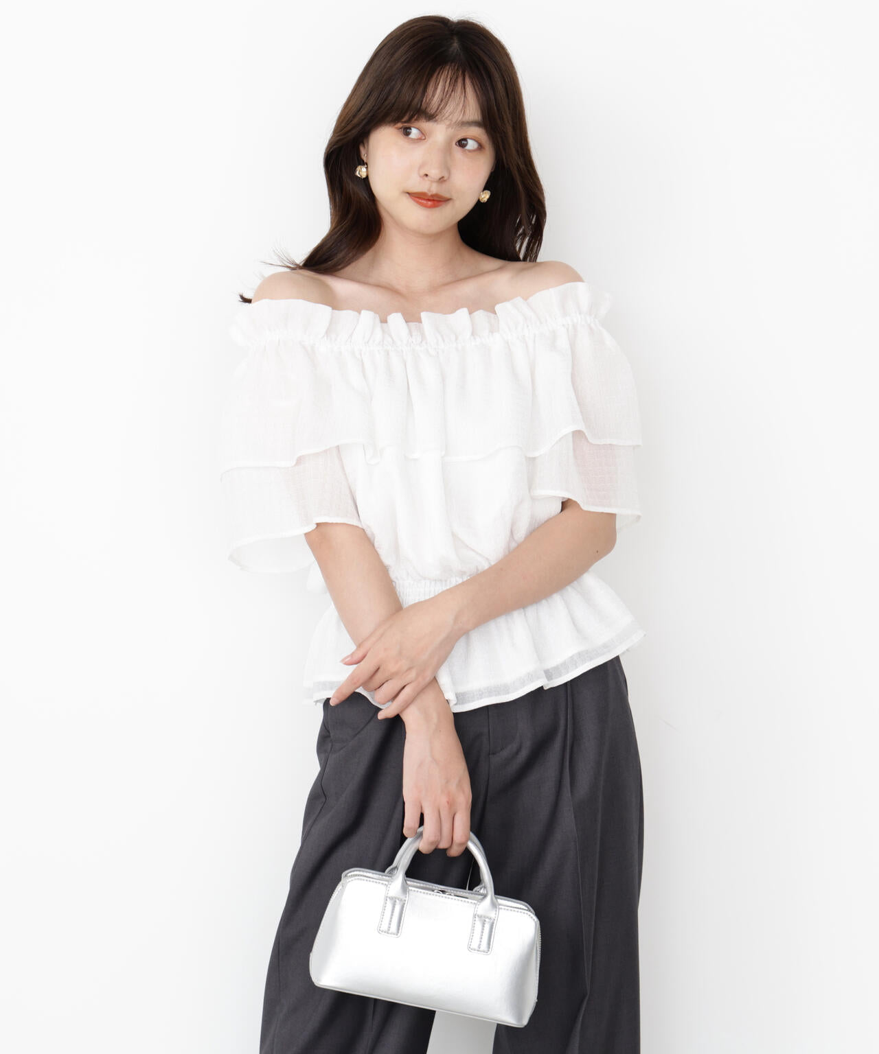 <ウォッシャブル>2wayギャザーペプラムブラウス