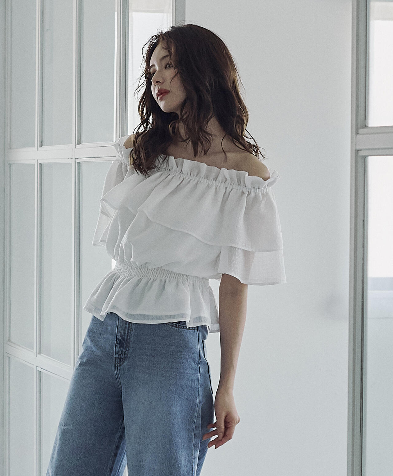 <ウォッシャブル>2wayギャザーペプラムブラウス